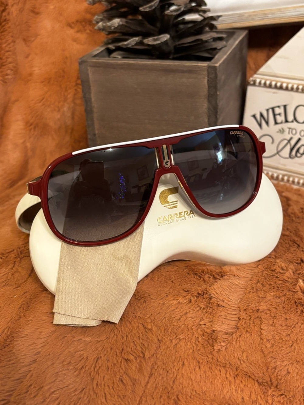 Carrera Menโs Burgundy Frame Sunglasses with Dark Gradient Lenses